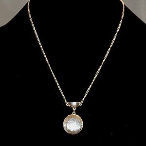 Silver Round Disc Charm Pendant Necklace Marked NWT With Adjustable Chain